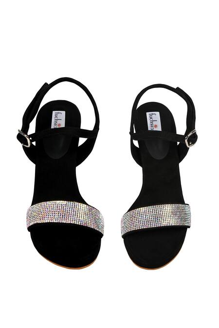 Buy_Fuchsia by aashaka mehta_Black Crystals Embellished Block Heels_Online_at_Aza_Fashions