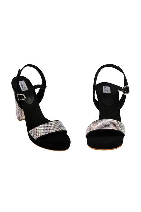 Shop_Fuchsia by aashaka mehta_Black Crystals Embellished Block Heels_Online_at_Aza_Fashions