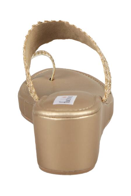 Fuchsia by aashaka mehta_Gold Sequins Work Kolhapuri Platform Wedges_Online_at_Aza_Fashions