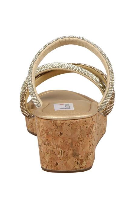 Fuchsia by aashaka mehta_Gold Crystals Embellished Platform Wedges_Online_at_Aza_Fashions