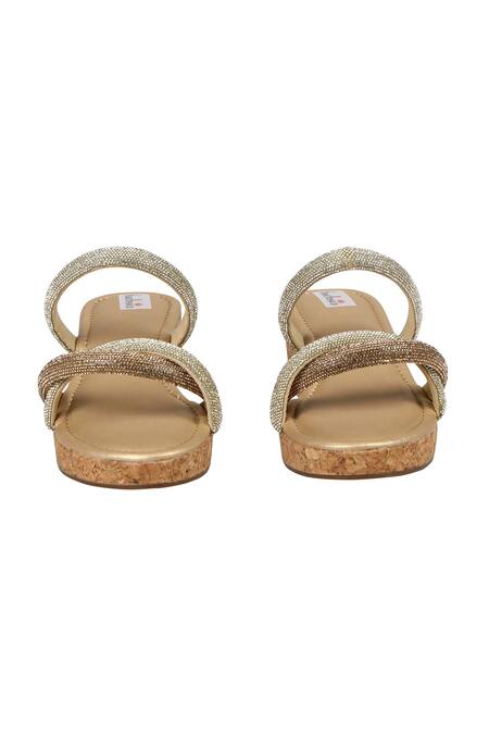 Buy_Fuchsia by aashaka mehta_Gold Crystals Embellished Platform Wedges_Online_at_Aza_Fashions