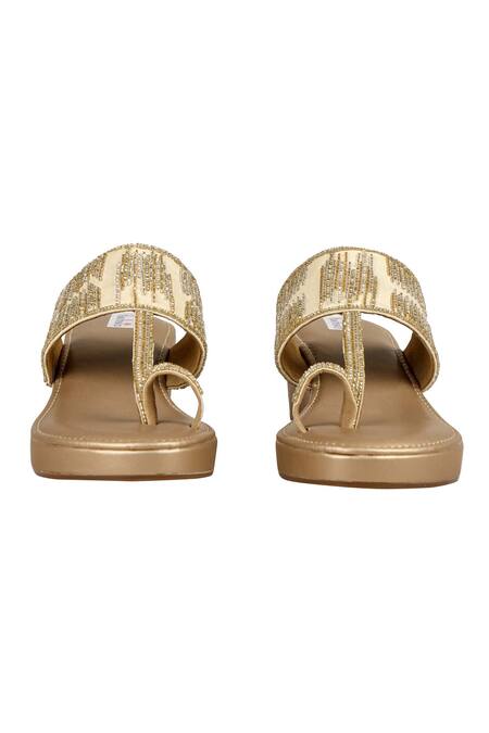 Buy_Fuchsia by aashaka mehta_Gold Cut Work Dana Kolhapuri Wedges _Online_at_Aza_Fashions