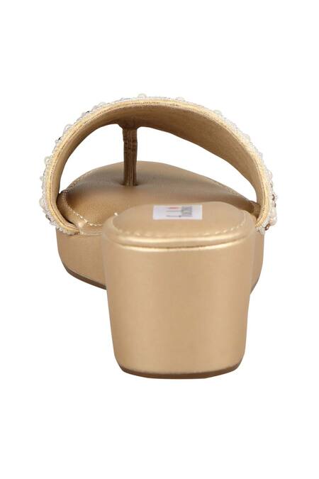 Fuchsia by aashaka mehta_Gold Beads Velvet Embellished Slider _Online_at_Aza_Fashions