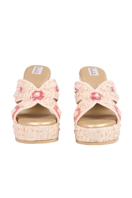 Buy_Fuchsia by aashaka mehta_Pink Sequins, Pearls, Embroidery Silk Embellished Wedges _Online_at_Aza_Fashions