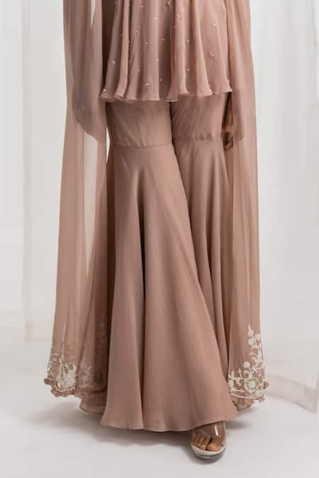 Seema Thukral Pink Georgette, Organza, Draped Sleeve Embroidered Peplum Top With Gharara at Aza Fashions Seema Thukral_Pink Georgette, Organza, Draped Sleeve Embroidered Peplum Top With Gharara _at_Aza_Fashions