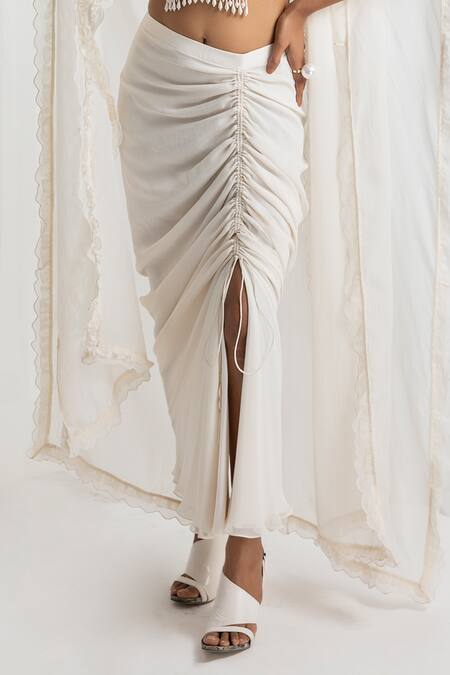 Buy Seema Thukral Ivory Georgette, Satin Beads, Ruffle Cape With Embellished Cowl Skirt Set Online at Aza Fashions Buy_Seema Thukral_Ivory Georgette, Satin Beads, Ruffle Cape With Embellished Cowl Skirt Set _Online_at_Aza_Fashions