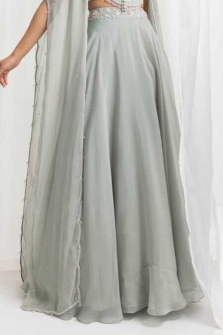 Buy Seema Thukral Green Georgette Crystals, Beads Sweetheart Lehenga And Hand Embroidered Cape Set Online at Aza Fashions Buy_Seema Thukral_Green Georgette Crystals, Beads Sweetheart Lehenga And Hand Embroidered Cape Set _Online_at_Aza_Fashions