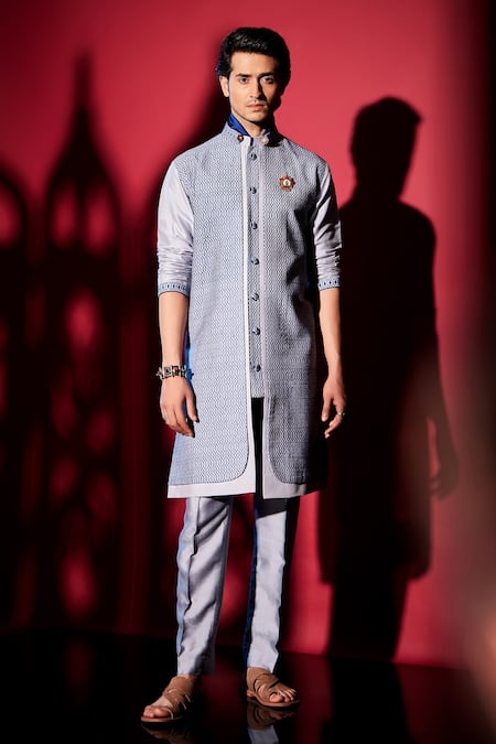 Bubber Couture Grey Cotton, Silk Embroidery Stanis Layered Kurta Set Online at Aza Fashions Bubber Couture_Grey Cotton, Silk Embroidery Stanis Layered Kurta Set _Online_at_Aza_Fashions