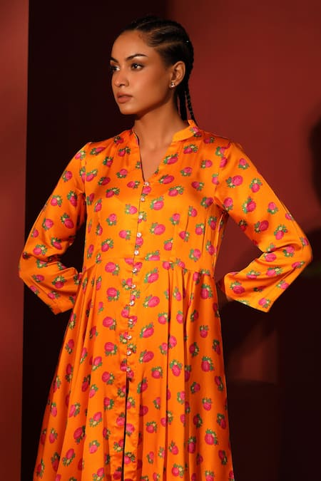 Buy Shetab Kazmi Orange Modal, Satin Mandarin Collar Floral Digital Print Peplum Top Gharara Set Online at Aza Fashions Buy_Shetab Kazmi_Orange Modal, Satin Mandarin Collar Floral Digital Print Peplum Top Gharara Set _Online_at_Aza_Fashions