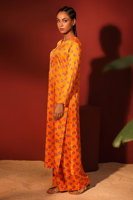 Buy Shetab Kazmi Orange Modal, Satin Round Neck Floral Digital Print Kurta Palazzo Set Online at Aza Fashions Buy_Shetab Kazmi_Orange Modal, Satin Round Neck Floral Digital Print Kurta Palazzo Set _Online_at_Aza_Fashions