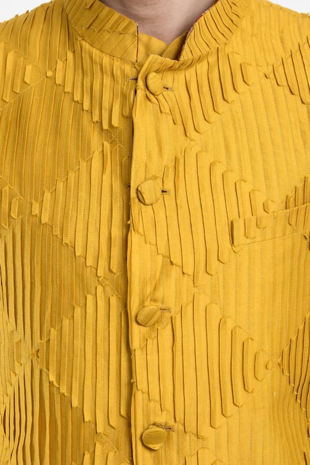 Samant Chauhan_Yellow Suede Reversible Bundi And Kurta Set _Online_at_Aza_Fashions