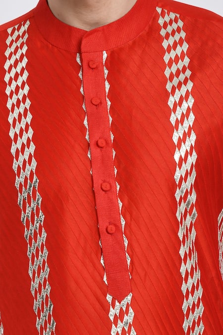 Samant Chauhan_Red Vegan Leather Embroidery Gota Kurta Set _at_Aza_Fashions