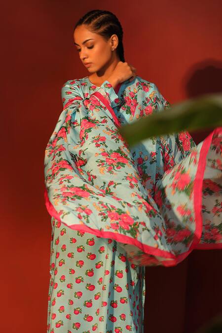 Buy_Shetab Kazmi_Blue Modal, Satin Round Neck Digital Print Kurta Palazzo Set _Online_at_Aza_Fashions