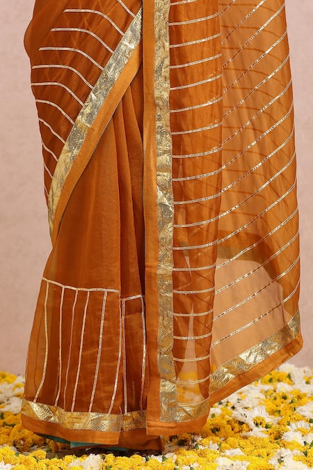 Buy_Label Nitika_Orange Organza Gota, Cut Dana And Sequin Work Square Embroidered Saree With Blouse_Online_at_Aza_Fashions