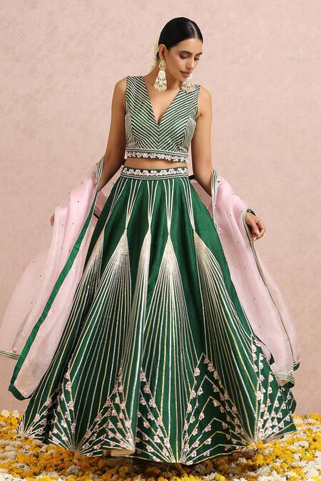 Label Nitika_Green Dupatta Organza, Madras Gota, Bead And Embroidered Lehenga Set_at_Aza_Fashions