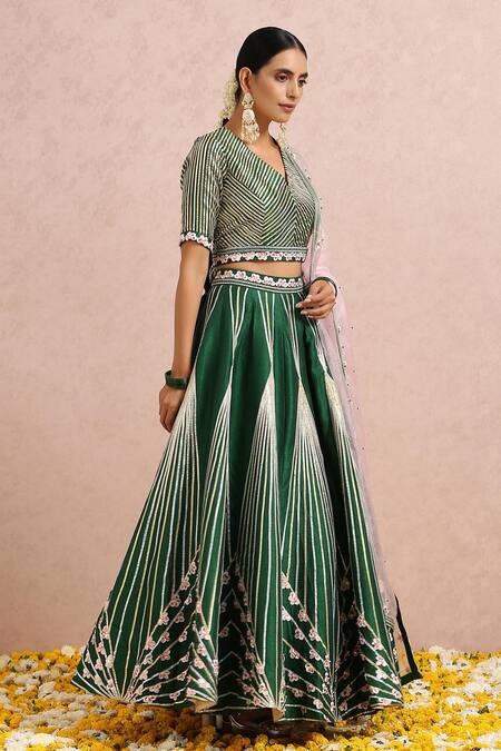 Label Nitika_Green Dupatta Organza, Madras Gota, Bead And Sequin Work V Lehenga Set_Online_at_Aza_Fashions