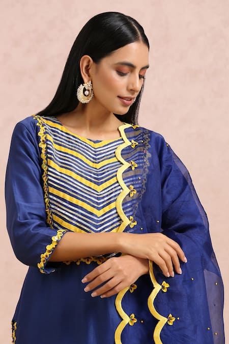 Buy_Label Nitika_Blue Chanderi, Dupatta Silk Organza Bead, Gota And Sequin Embroidered Kurta Set_Online_at_Aza_Fashions
