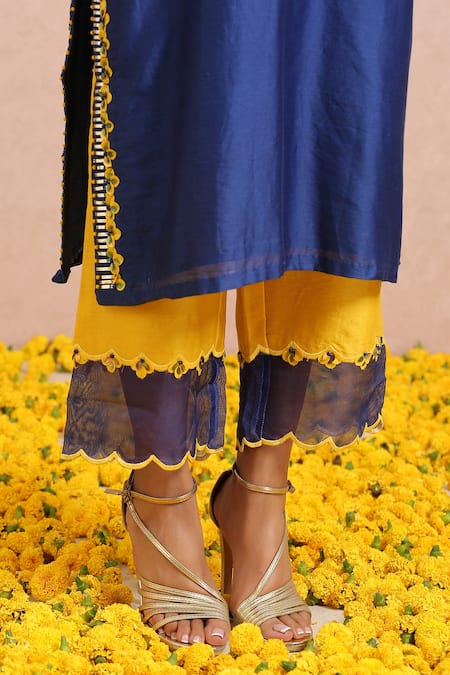 Shop_Label Nitika_Blue Chanderi, Dupatta Silk Organza Bead, Gota And Sequin Embroidered Kurta Set_Online_at_Aza_Fashions