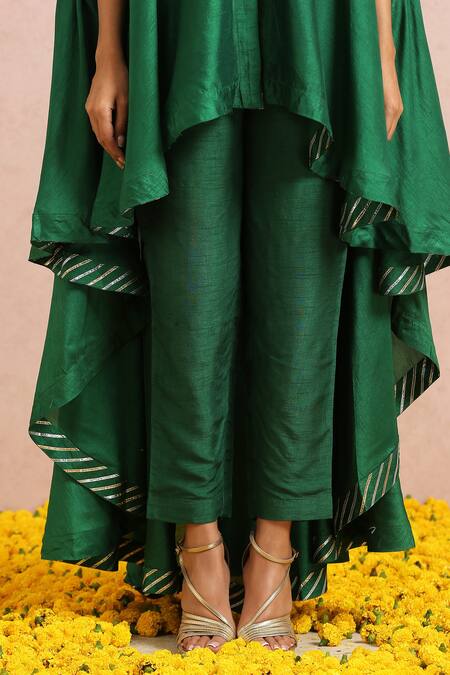 Shop_Label Nitika_Green Madras Silk Gota And Sequin Work Bralette Sweetheart Asymmetric Pant Set_Online_at_Aza_Fashions