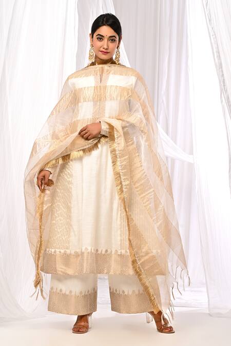 Buy The Home Affair Off White Chanderi, Cotton Zari Mandarin Collar Pure Kurta Palazzo Set Online at Aza Fashions Buy_The Home Affair_Off White Chanderi, Cotton Zari Mandarin Collar Pure Kurta Palazzo Set _Online_at_Aza_Fashions