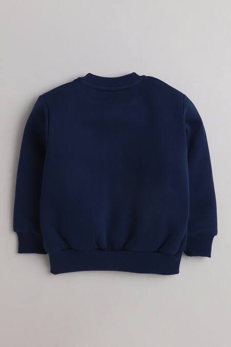 Knitting Doodles_Blue Fleece Printed Super Boy Jacket And Joggers Set_Online_at_Aza_Fashions