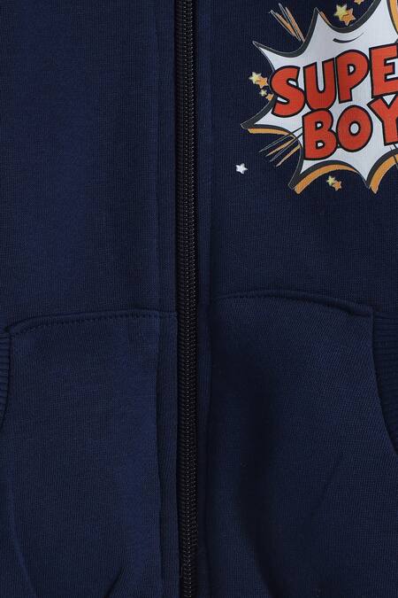 Buy_Knitting Doodles_Blue Fleece Printed Super Boy Jacket And Joggers Set_Online_at_Aza_Fashions