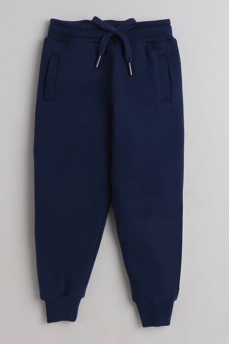 Shop_Knitting Doodles_Blue Fleece Printed Super Boy Jacket And Joggers Set_Online_at_Aza_Fashions