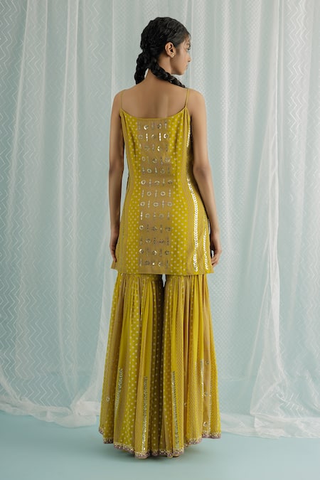 Shop_Surbhi Gupta_Yellow Kurta And Sharara Georgette Printed Geometric Nilufer Set  _Online_at_Aza_Fashions