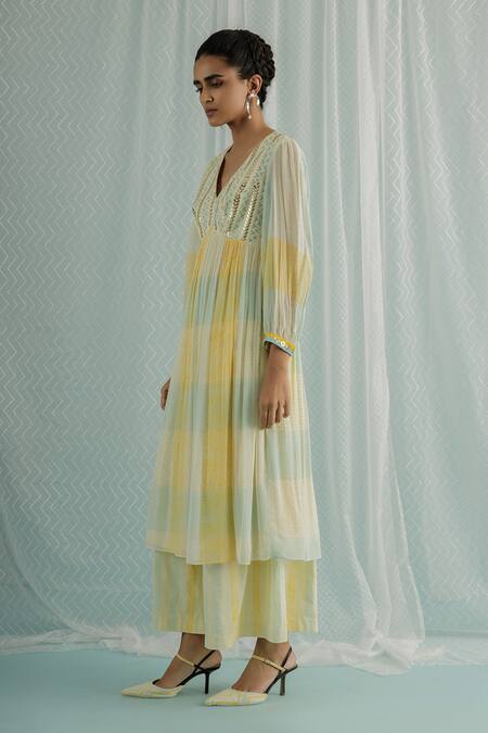 Buy Surbhi Gupta Ivory Anarkali Georgette Block Print Polka Dot Aila Dual Shaded Set Online at Aza Fashions Buy_Surbhi Gupta_Ivory Anarkali Georgette Block Print Polka Dot Aila Dual Shaded Set _Online_at_Aza_Fashions