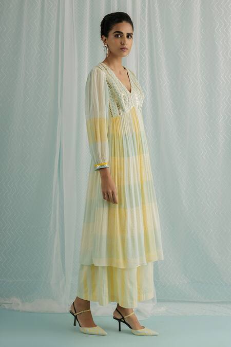 Shop Surbhi Gupta Ivory Anarkali Georgette Block Print Polka Dot Aila Dual Shaded Set Online at Aza Fashions Shop_Surbhi Gupta_Ivory Anarkali Georgette Block Print Polka Dot Aila Dual Shaded Set _Online_at_Aza_Fashions