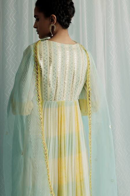 Surbhi Gupta Ivory Anarkali Georgette Block Print Polka Dot Aila Dual Shaded Set at Aza Fashions Surbhi Gupta_Ivory Anarkali Georgette Block Print Polka Dot Aila Dual Shaded Set _at_Aza_Fashions