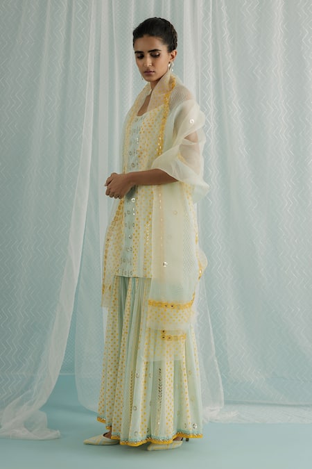 Surbhi Gupta Ivory Kurta And Sharara Georgette Block Print Sequin Embroidered Set Online at Aza Fashions Surbhi Gupta_Ivory Kurta And Sharara Georgette Block Print Sequin Embroidered Set _Online_at_Aza_Fashions