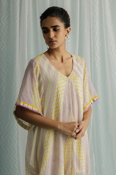 Surbhi Gupta Ivory Georgette, Cotton, Silk Embroidery Cocoon Chevron And Polka Dot Print Dress Online at Aza Fashions Surbhi Gupta_Ivory Georgette, Cotton, Silk Embroidery Cocoon Chevron And Polka Dot Print Dress _Online_at_Aza_Fashions