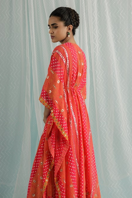 Buy_Surbhi Gupta_Fuchsia Cotton Satin, Georgette Gota Patti, Beads, Lilith Kaftan And Sharara Set _Online_at_Aza_Fashions