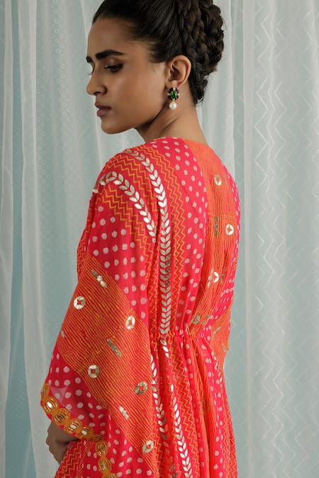Shop_Surbhi Gupta_Fuchsia Cotton Satin, Georgette Gota Patti, Beads, Lilith Kaftan And Sharara Set _Online_at_Aza_Fashions