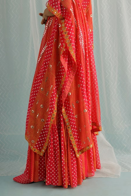 Surbhi Gupta_Fuchsia Cotton Satin, Georgette Gota Patti, Beads, Lilith Kaftan And Sharara Set _at_Aza_Fashions