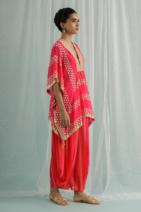 Surbhi Gupta_Fuchsia Kaftan And Trouser Georgette Printed Emi Tunic & Set  _Online_at_Aza_Fashions