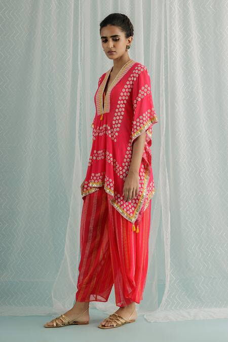 Buy_Surbhi Gupta_Fuchsia Kaftan And Trouser Georgette Printed Emi Tunic & Set  _Online_at_Aza_Fashions