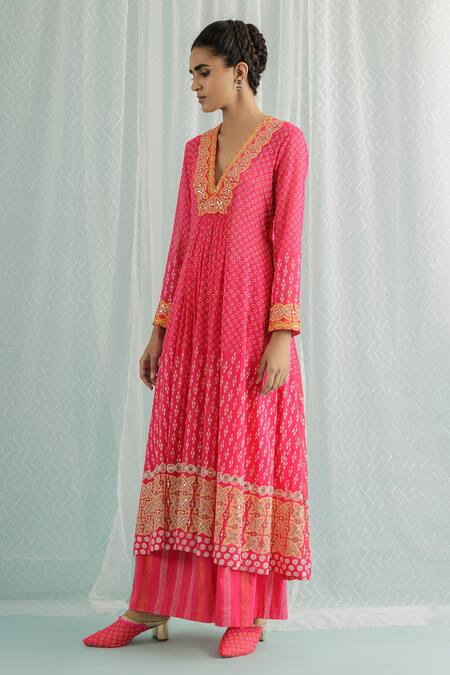 Surbhi Gupta Pink Georgette, Cotton, Organza, Silk Foil Noa Geometric Block Anarkali Set Online at Aza Fashions Surbhi Gupta_Pink Georgette, Cotton, Organza, Silk Foil Noa Geometric Block Anarkali Set _Online_at_Aza_Fashions