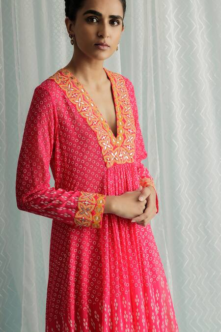 Shop Surbhi Gupta Pink Georgette, Cotton, Organza, Silk Foil Noa Geometric Block Anarkali Set Online at Aza Fashions Shop_Surbhi Gupta_Pink Georgette, Cotton, Organza, Silk Foil Noa Geometric Block Anarkali Set _Online_at_Aza_Fashions