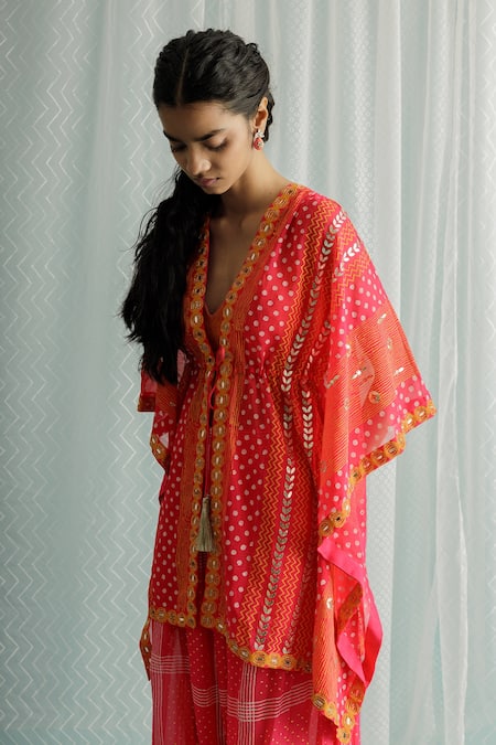 Buy Surbhi Gupta Pink Kaftan Georgette Block Print Shazi Short Trouser Set Online at Aza Fashions Buy_Surbhi Gupta_Pink Kaftan Georgette Block Print Shazi Short Trouser Set _Online_at_Aza_Fashions