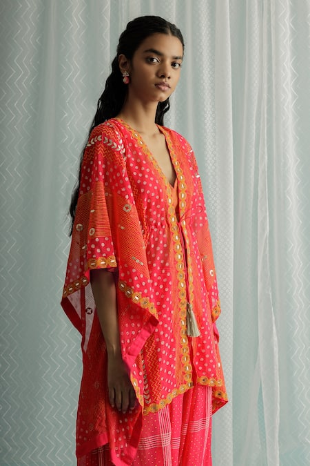 Shop Surbhi Gupta Pink Kaftan Georgette Block Print Shazi Short Trouser Set Online at Aza Fashions Shop_Surbhi Gupta_Pink Kaftan Georgette Block Print Shazi Short Trouser Set _Online_at_Aza_Fashions