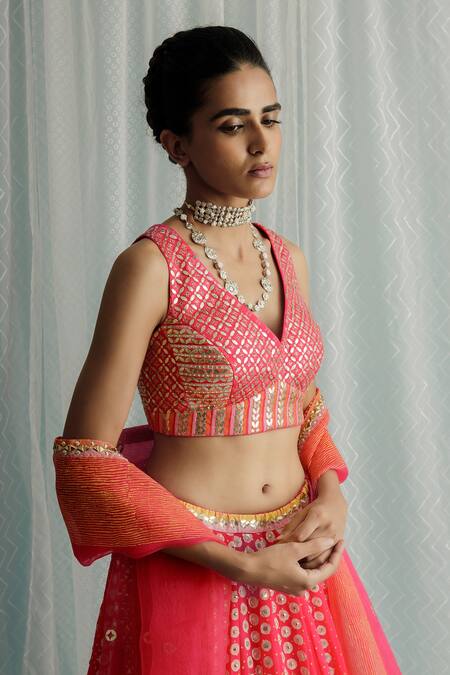 Buy Surbhi Gupta Pink Cotton Satin, Georgette, Organza Kara Sphere And Polka Dot Print Lehenga Set Online at Aza Fashions Buy_Surbhi Gupta_Pink Cotton Satin, Georgette, Organza Kara Sphere And Polka Dot Print Lehenga Set _Online_at_Aza_Fashions