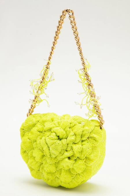 Doux Amour_Green Embellished 3d Floral Handbag _Online_at_Aza_Fashions