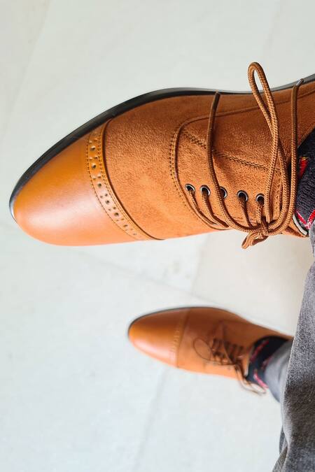 SCHON ZAPATO Brown Lace Up Vegan Leather Shoes Online at Aza Fashions SCHON ZAPATO_Brown Lace Up Vegan Leather Shoes _Online_at_Aza_Fashions