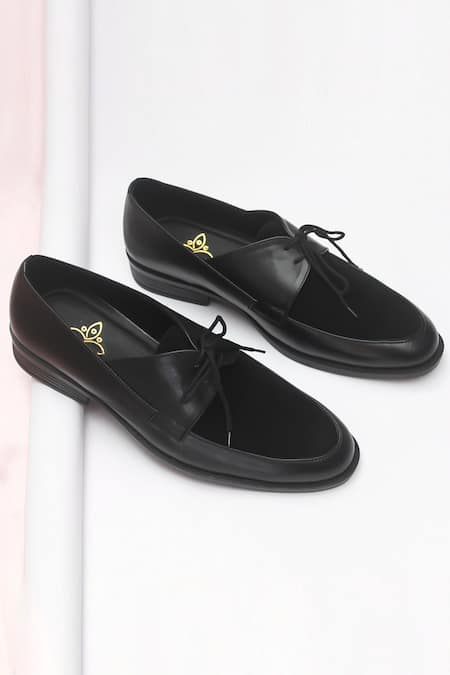 SCHON ZAPATO_Black Vegan Leather Suede And Lace Up Shoes _Online_at_Aza_Fashions