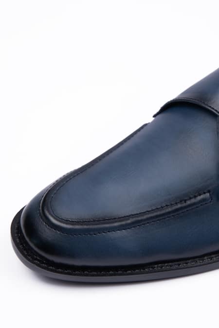 SCHON ZAPATO Blue Vegan Leather Buckle Detail Shoes Online at Aza Fashions SCHON ZAPATO_Blue Vegan Leather Buckle Detail Shoes _Online_at_Aza_Fashions