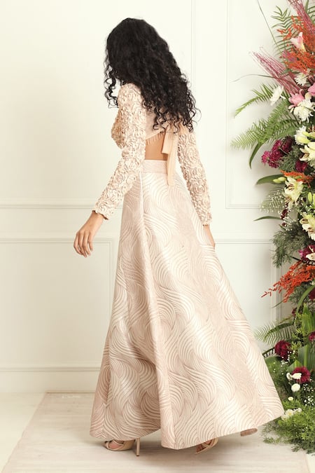 Buy_SAANJH BY LEA_Pink Jacquard Embroidery Mina Kalidar Lehenga_Online_at_Aza_Fashions