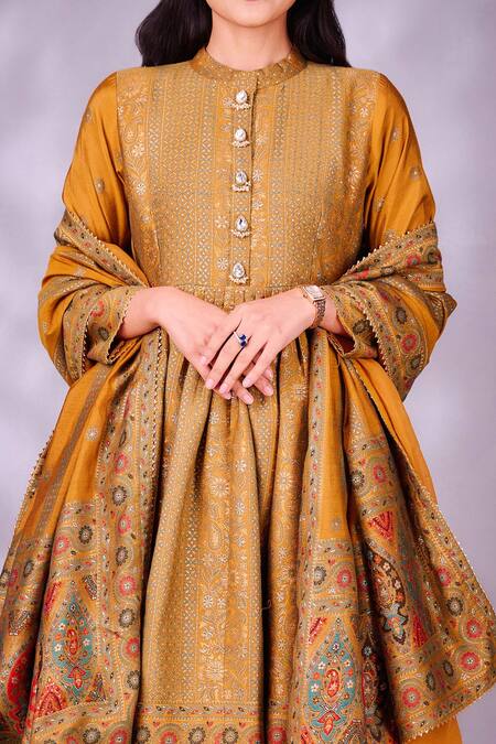 Shop Safaa Yellow Lining Shantoon, Moonga Silk Floral Pattern Woven Anarkali Sharara Set Online at Aza Fashions Shop_Safaa_Yellow Lining Shantoon, Moonga Silk Floral Pattern Woven Anarkali Sharara Set_Online_at_Aza_Fashions
