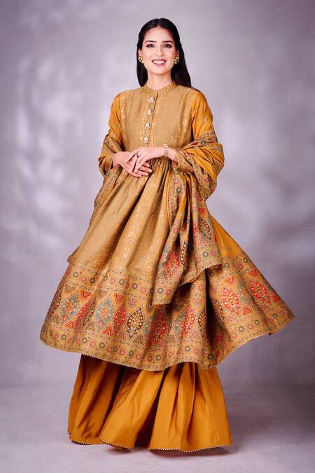 Buy Safaa Yellow Lining Shantoon, Moonga Silk Floral Pattern Woven Anarkali Sharara Set Online at Aza Fashions Buy_Safaa_Yellow Lining Shantoon, Moonga Silk Floral Pattern Woven Anarkali Sharara Set_Online_at_Aza_Fashions